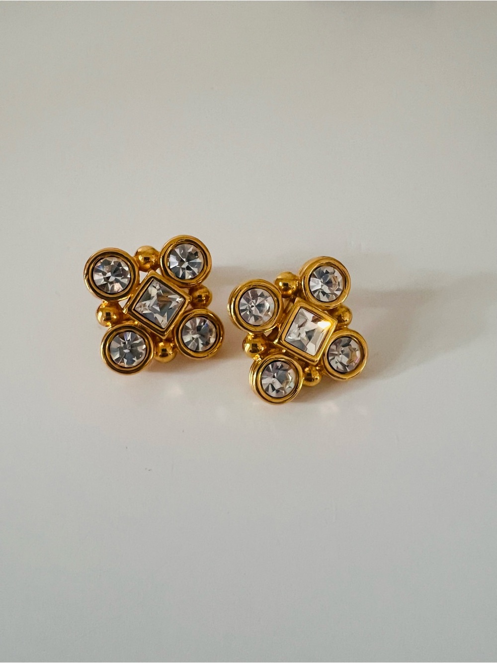 Gold Crystal Cluster Stud Earrings - Clear